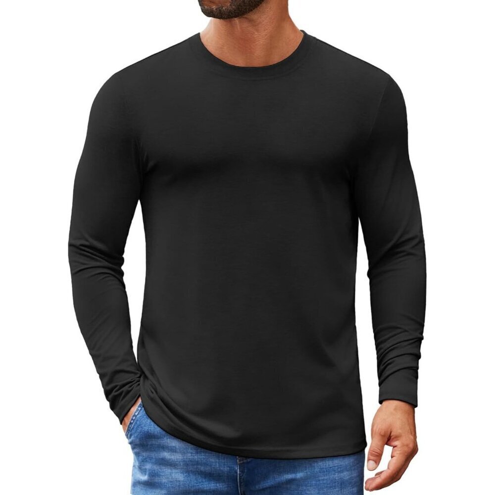 COOFANDY Men A-black Crew Neck T-Shirt Long Sleeve Pullover Tees Soft Stretch